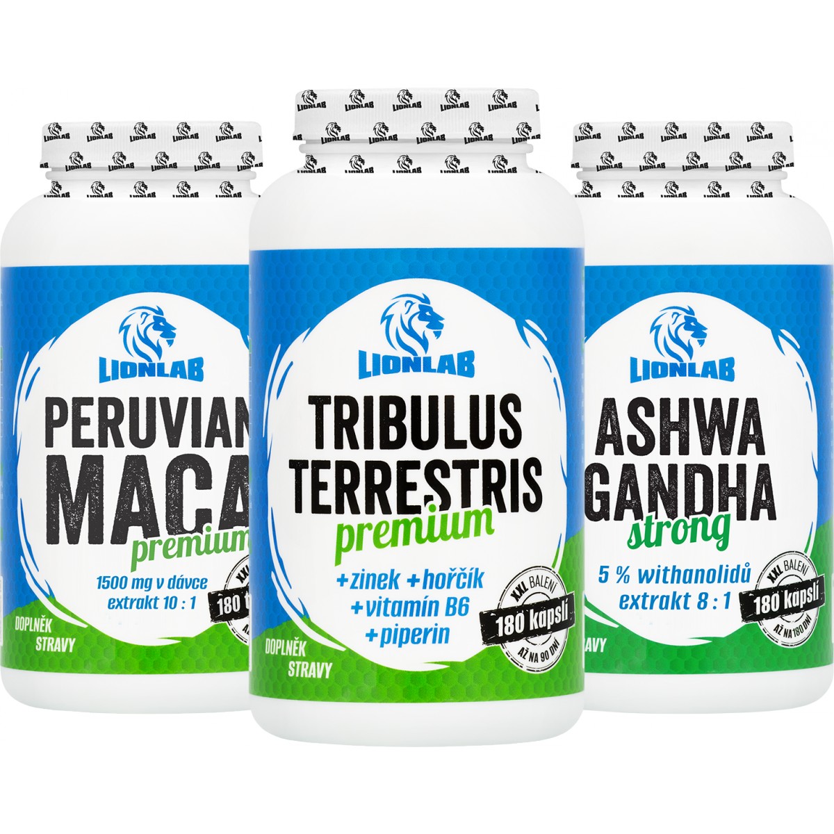 Ashwagandha, Maca a Tribulus - akcia 1+1+1 - Lionlab